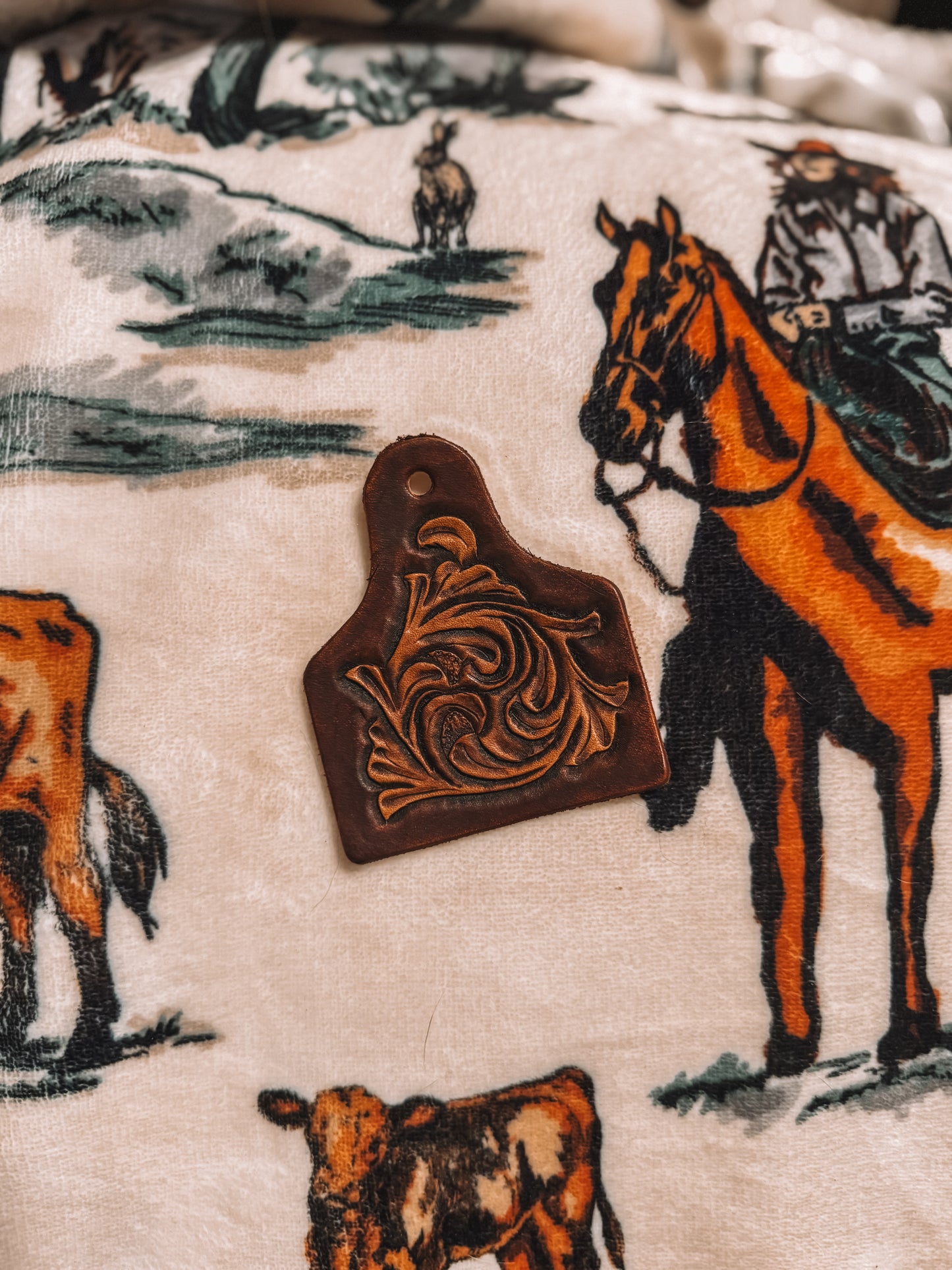 Hand Tooled Cow Tag Keychain